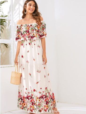 Off Shoulder Floral Maxi Dress
