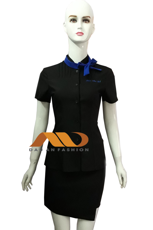 AS0033 Blue Bow Black Spa Uniform Dress