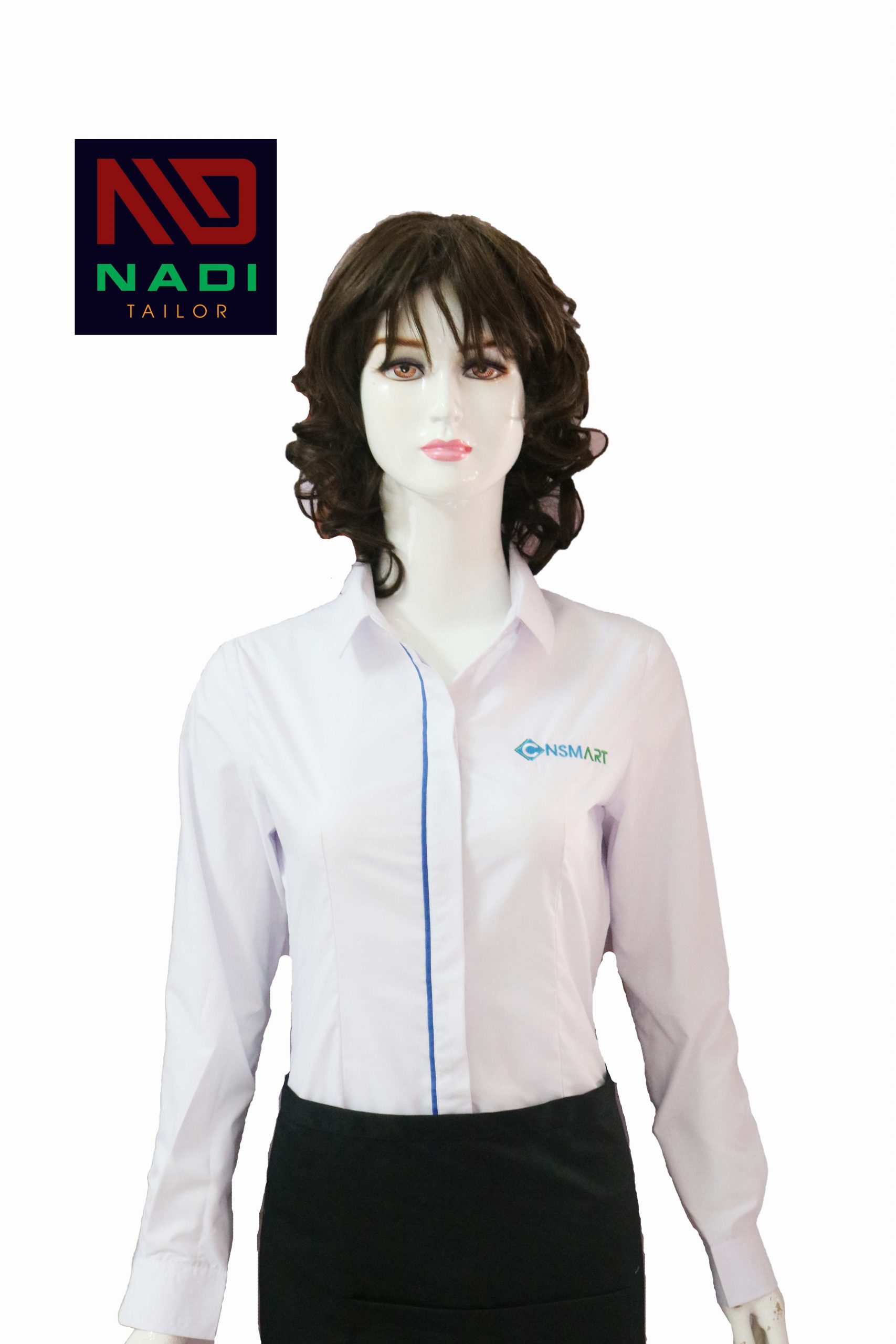 MS001 White Blue Office Shirt