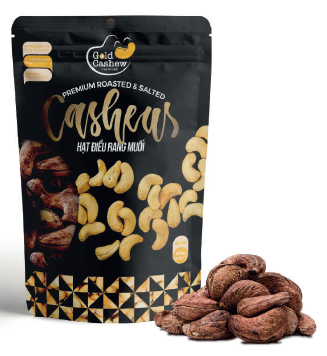 High-quality cashews that have been roasted and lightly salted, still in their husks.
