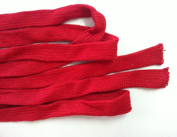Red flat threaded cord
