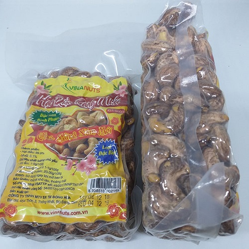 Roasted cashew nuts in vacuum bags