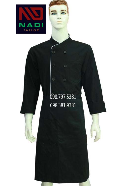 ABM005 Long Sleeves Gray Border Black Chef Jacket