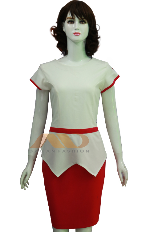 AS0067 Round-Neck White Red Spa Uniform