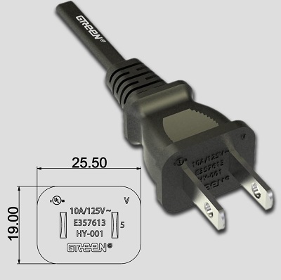 Flat 2-Prong Plug Power Cord
