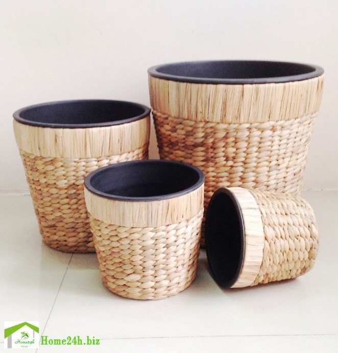 Water Hyacinth Wicker S/4 Planter Pots