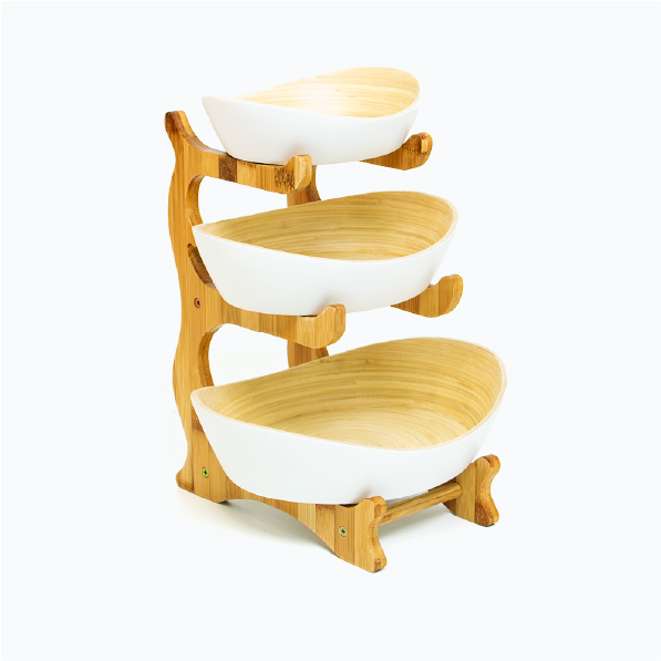 Three-tier bamboo tray