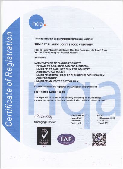 Certificate ISO 14001:2015