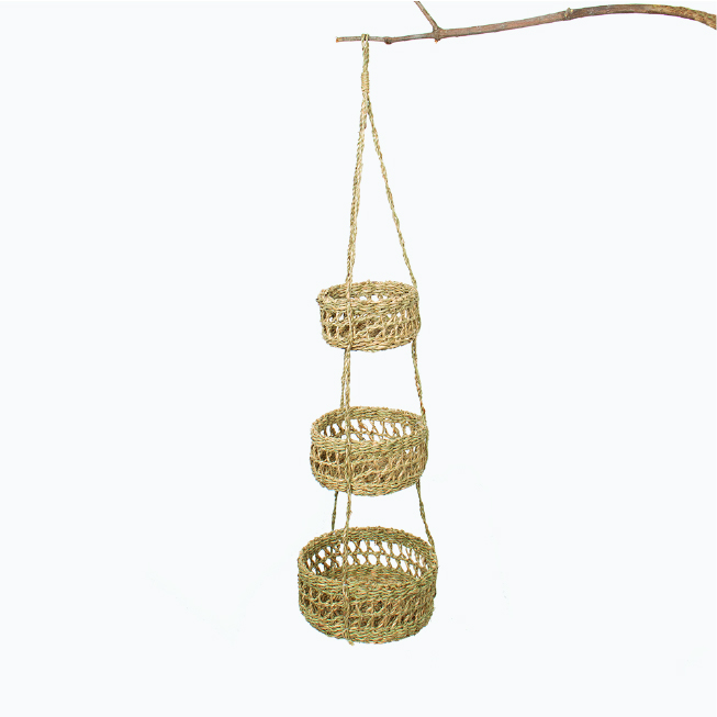 Three-tier seagrass hanging planter