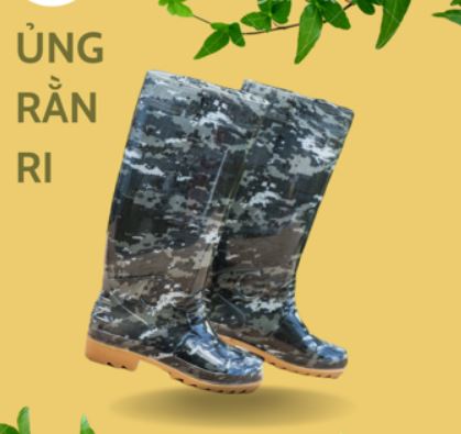 Boots with yellow soles that are camouflaged